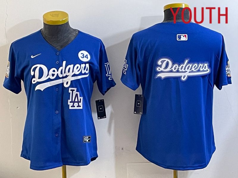 Youth Los Angeles Dodgers blank 2024 World series patch blue jersey 202411241